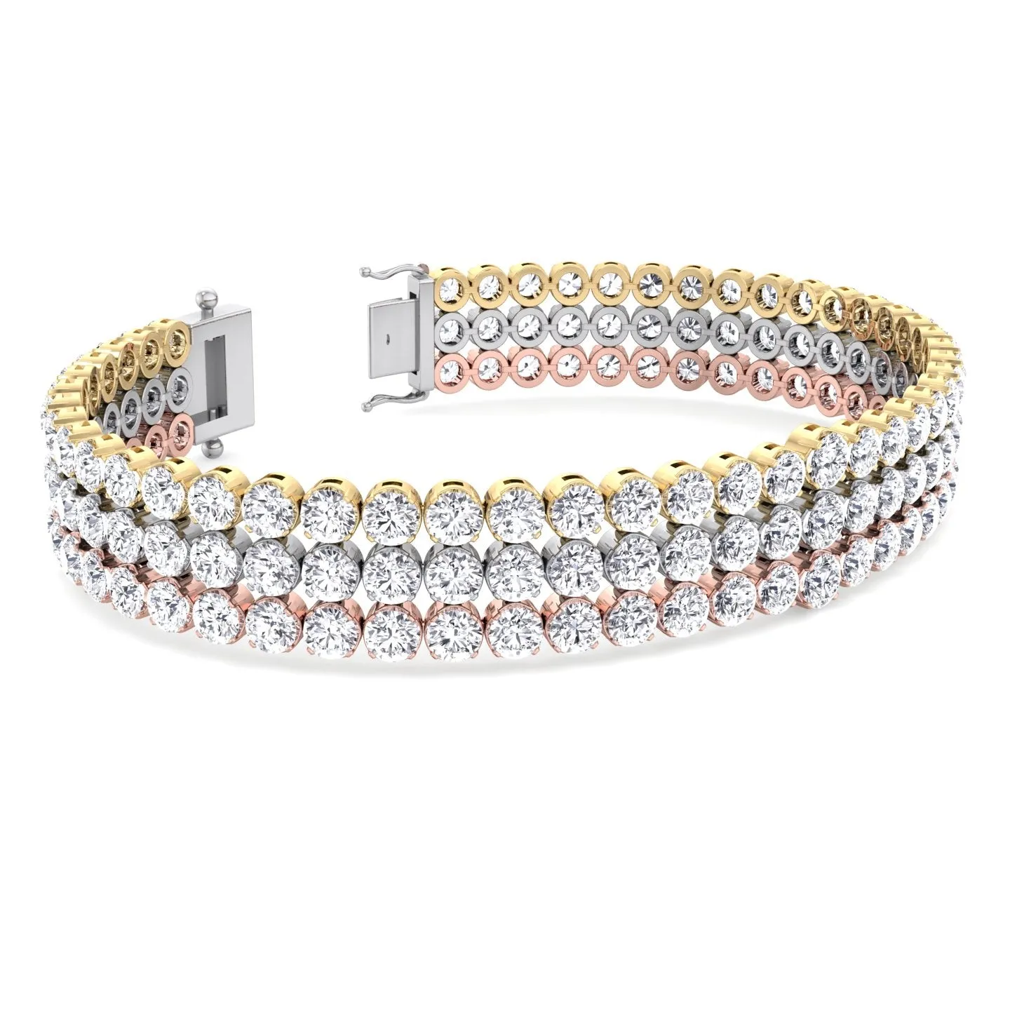 Renzo - 7.10CT TW Triple Row Graduated Natural Diamond Tennis Bracelet ( Tri-Color)