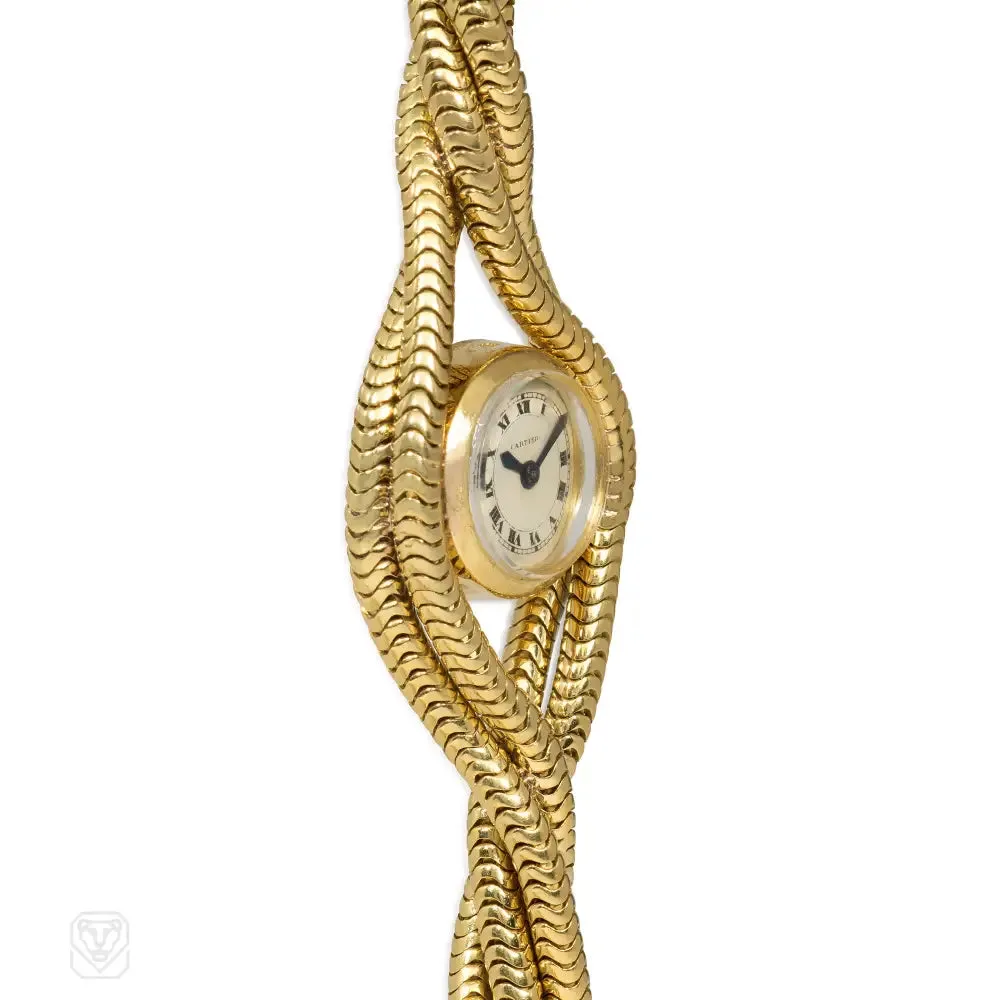 Retro gold twisted snakechain bracelet watch, Cartier, Paris