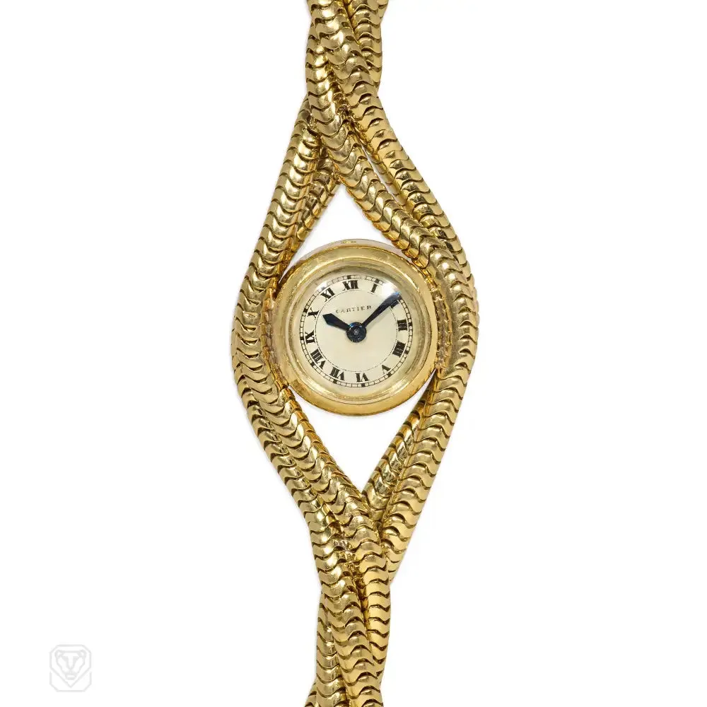 Retro gold twisted snakechain bracelet watch, Cartier, Paris