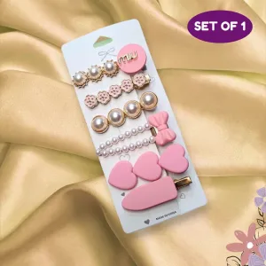 Set of Partywear Embellished Hair Clips for girls (Pack of 1,Random Design in pink theme)