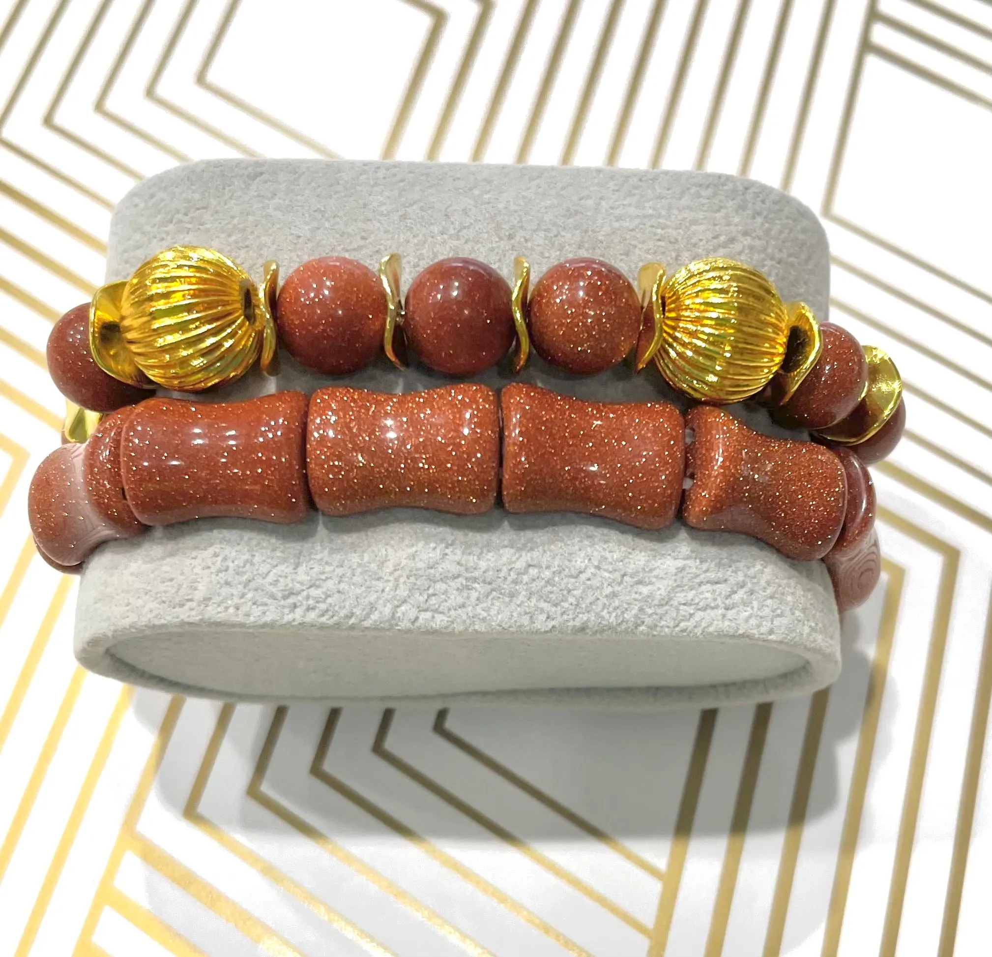 Shimmering Golden Sandstone Gemstone Bracelet Stack