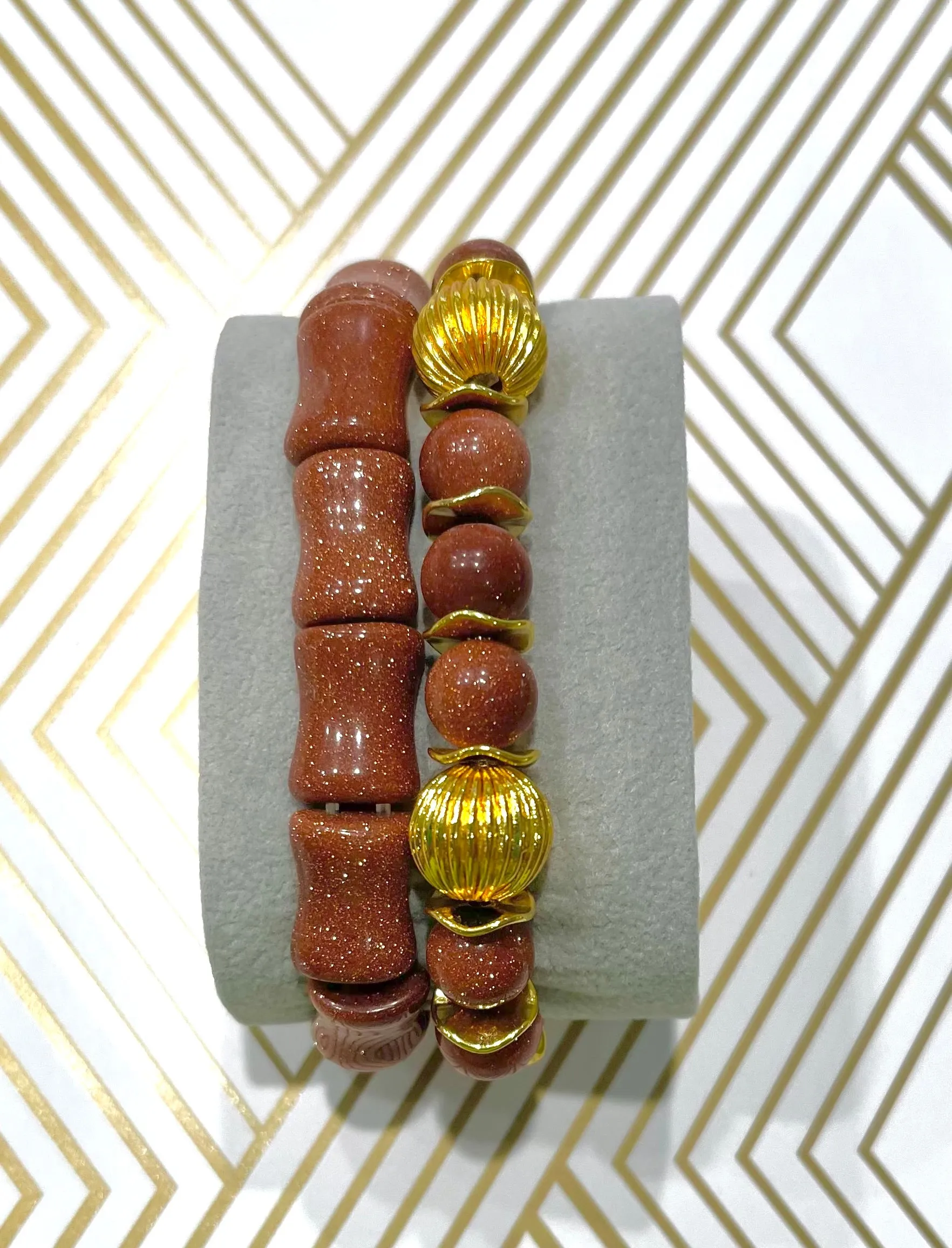 Shimmering Golden Sandstone Gemstone Bracelet Stack