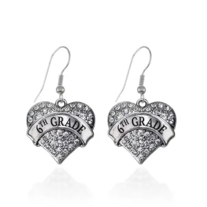 Silver 6th Grade Pave Heart Charm Dangle Earrings