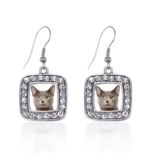 Silver Birman Cat Square Charm Dangle Earrings