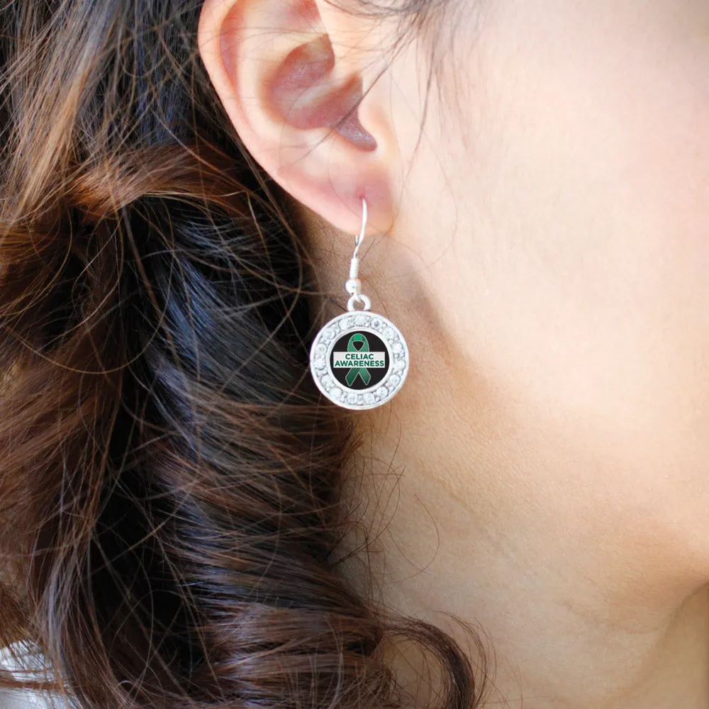 Silver Celiac Awareness Circle Charm Dangle Earrings