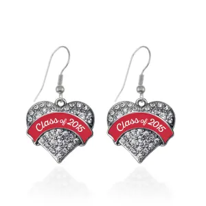 Silver Class of 2015 - Red Pave Heart Charm Dangle Earrings