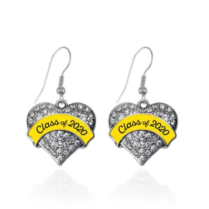 Silver Class of 2020 - Yellow Pave Heart Charm Dangle Earrings