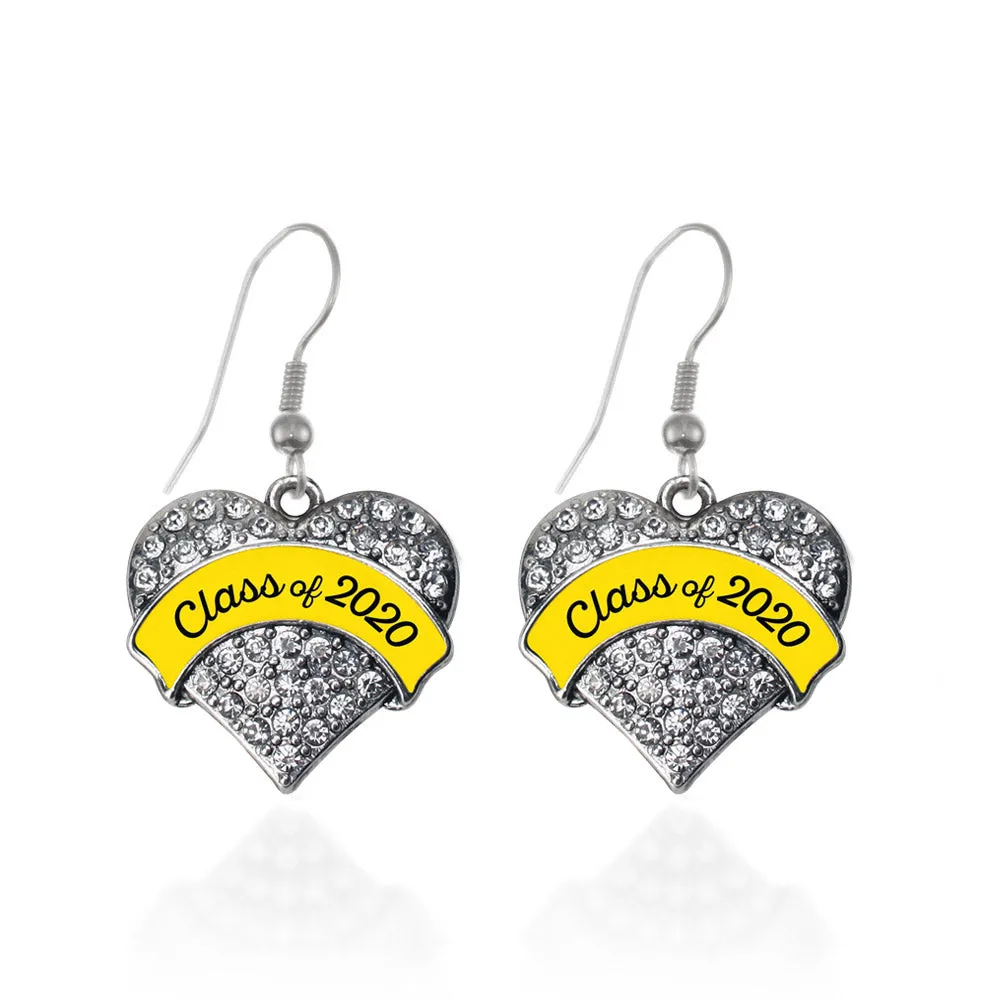 Silver Class of 2020 - Yellow Pave Heart Charm Dangle Earrings