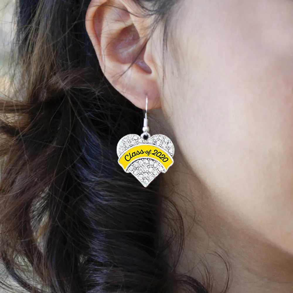 Silver Class of 2020 - Yellow Pave Heart Charm Dangle Earrings