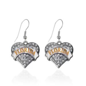 Silver Florida Pave Heart Charm Dangle Earrings