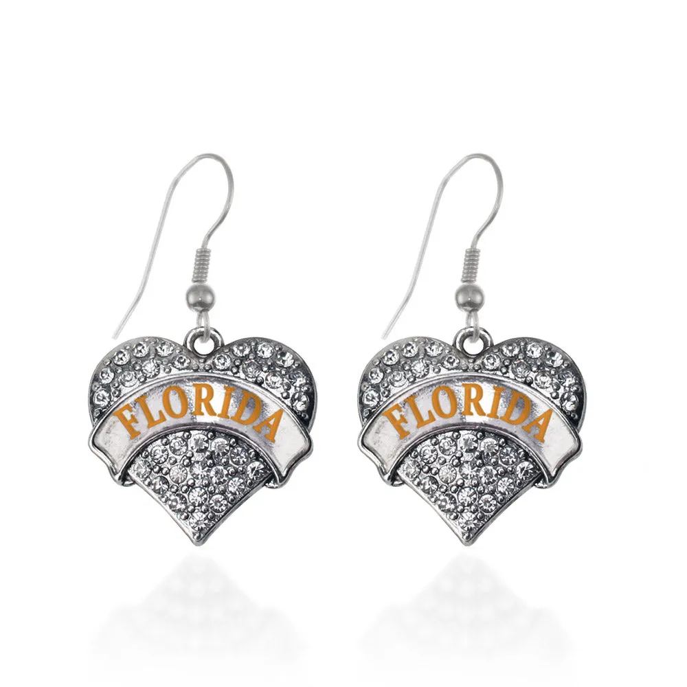 Silver Florida Pave Heart Charm Dangle Earrings