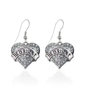 Silver He Is Risen Pave Heart Charm Dangle Earrings