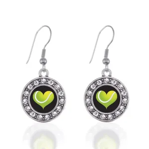 Silver Heart Of A Tennis Player Circle Charm Dangle Earrings