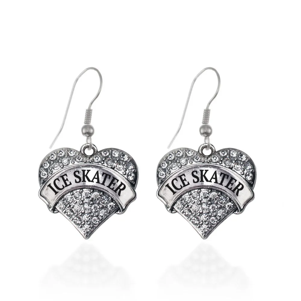 Silver Ice Skater Pave Heart Charm Dangle Earrings