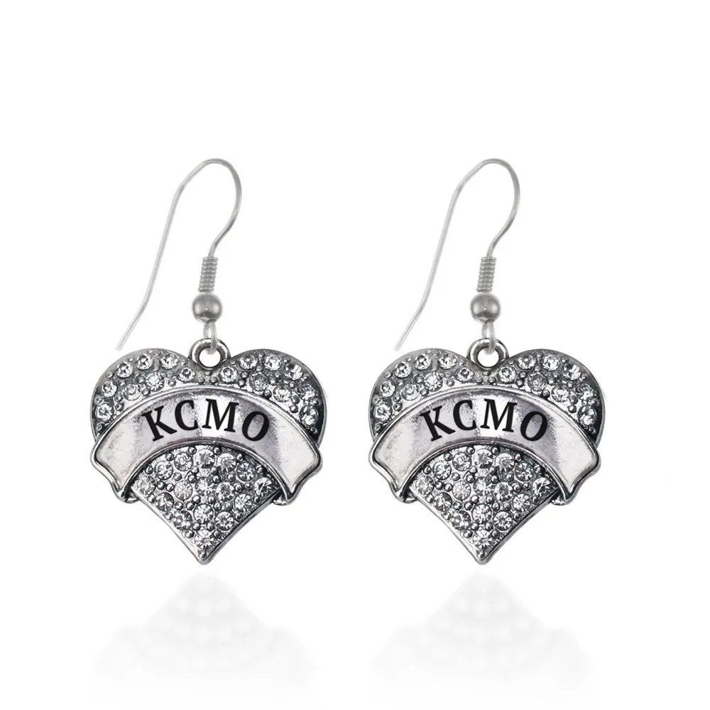 Silver KCMO Pave Heart Charm Dangle Earrings