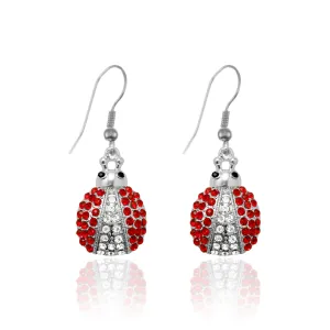 Silver Lady Bug Charm Dangle Earrings