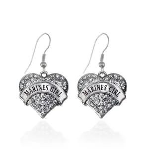 Silver Marines Girl Pave Heart Charm Dangle Earrings