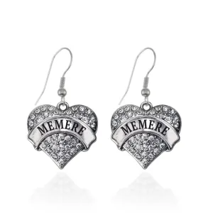 Silver Memere Pave Heart Charm Dangle Earrings