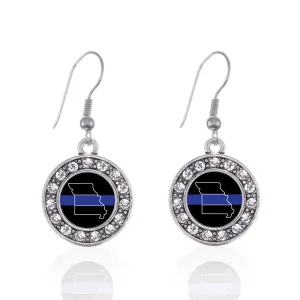 Silver Missouri Thin Blue Line Circle Charm Dangle Earrings