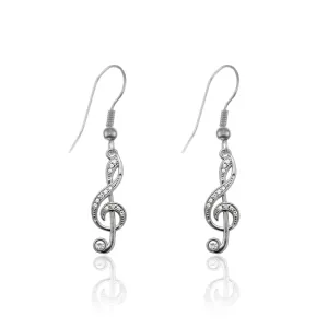 Silver Musical Note Charm Dangle Earrings