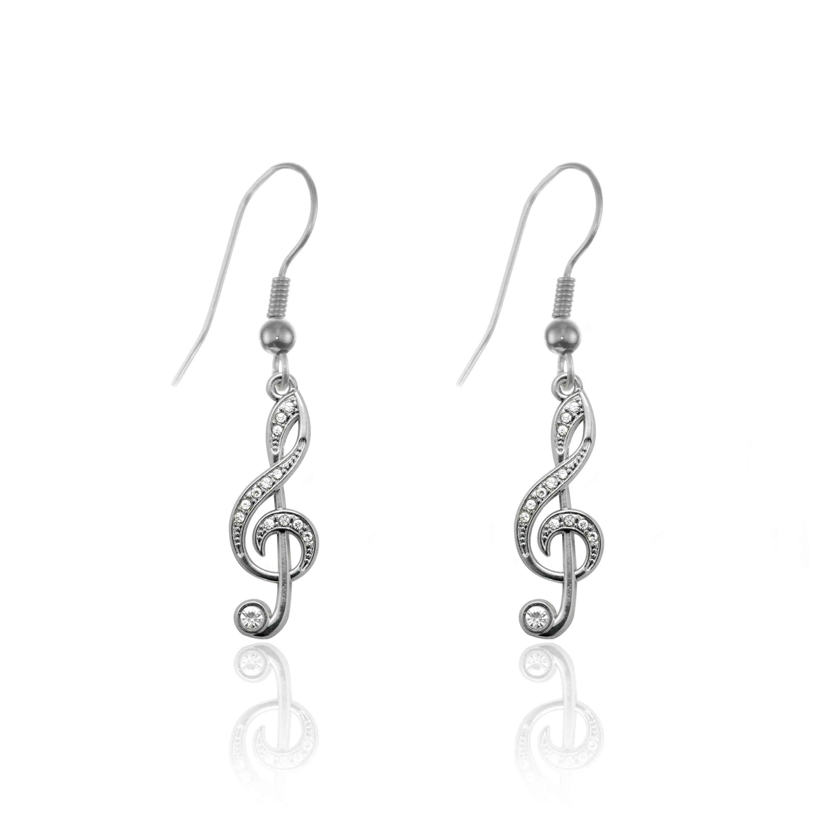 Silver Musical Note Charm Dangle Earrings