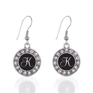 Silver My Script Initials - Letter K Circle Charm Dangle Earrings