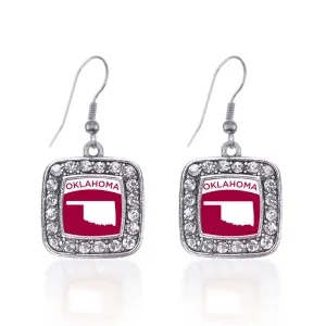 Silver Oklahoma Outline Square Charm Dangle Earrings