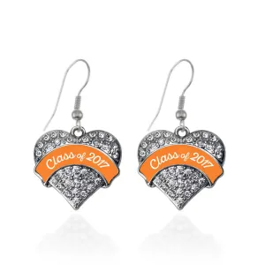 Silver Orange Class of 2017 Pave Heart Charm Dangle Earrings