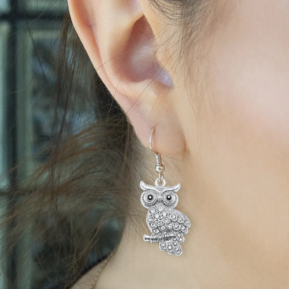 Silver Owl Charm Dangle Earrings