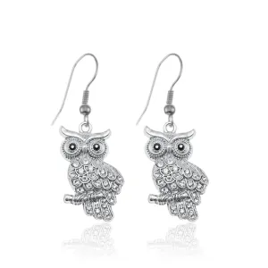 Silver Owl Charm Dangle Earrings