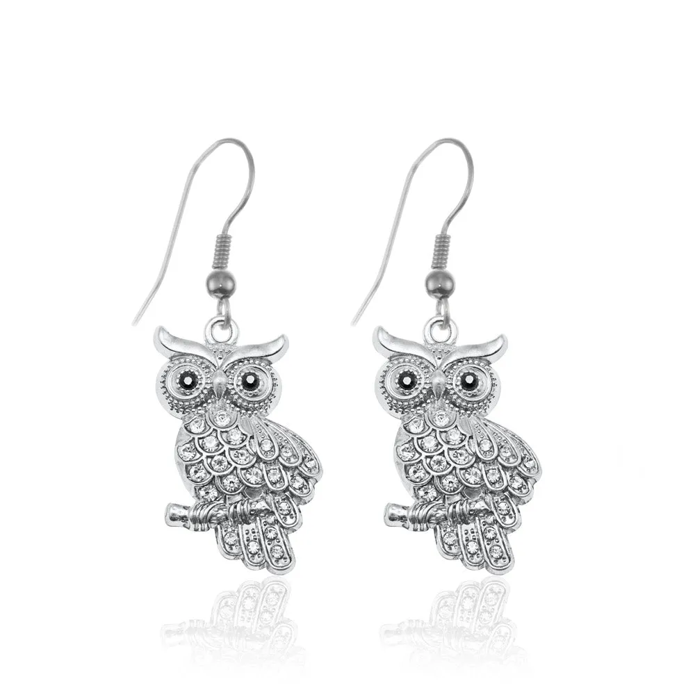 Silver Owl Charm Dangle Earrings