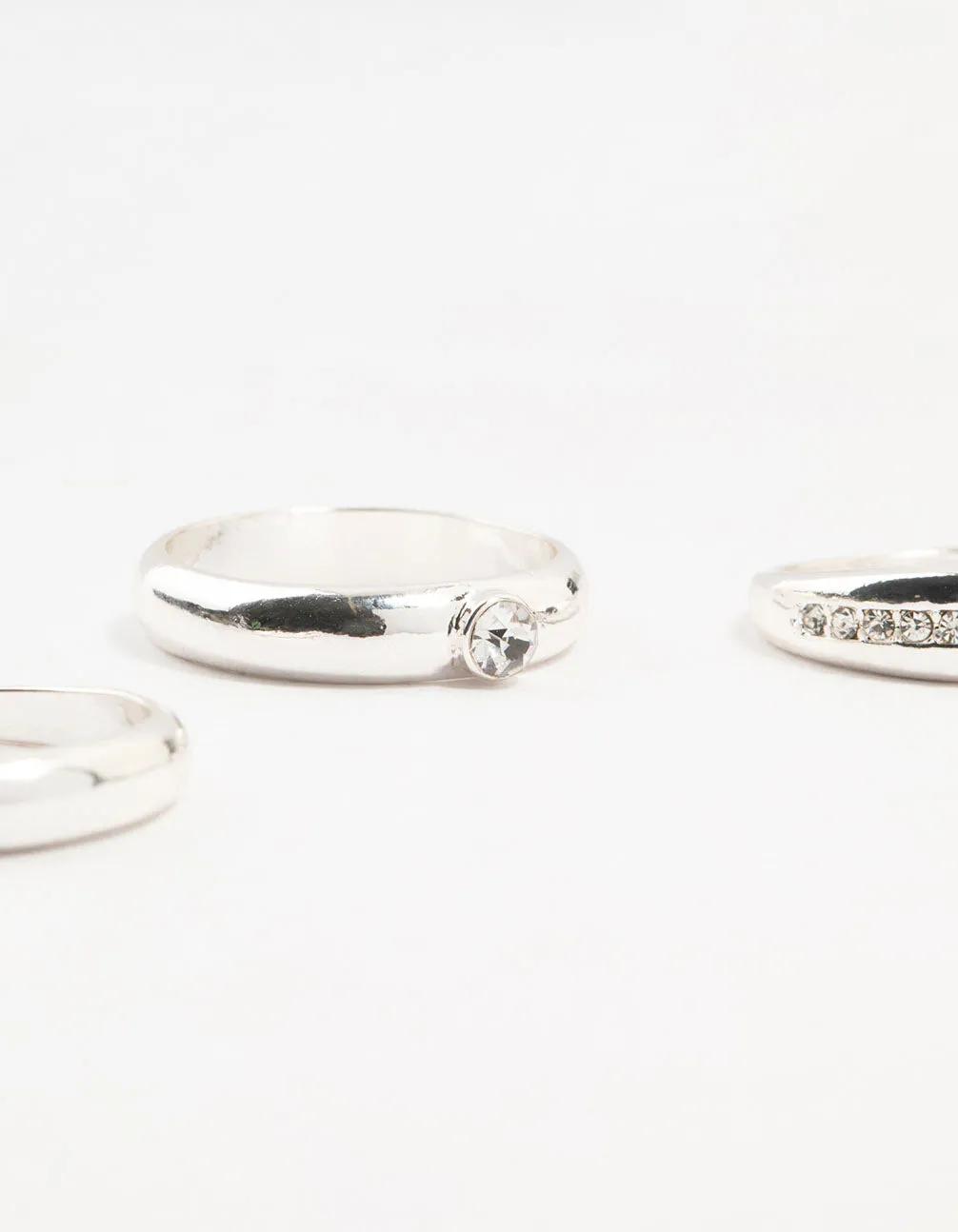 Silver Plated Cubic Zirconia &  Chunky Rings 3-Pack