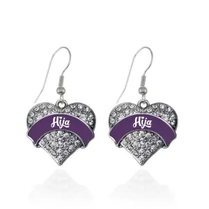 Silver Plum Hija Pave Heart Charm Dangle Earrings