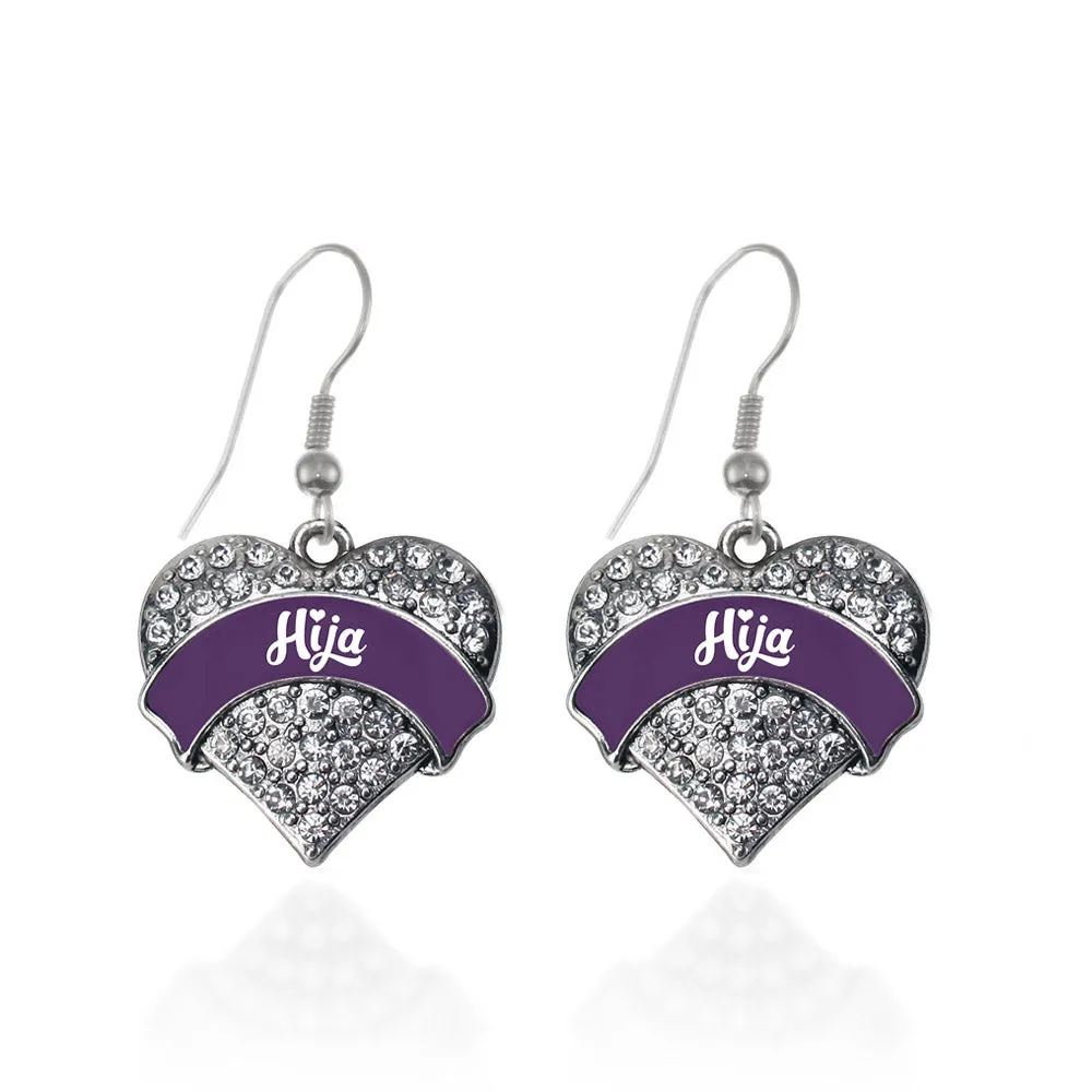 Silver Plum Hija Pave Heart Charm Dangle Earrings