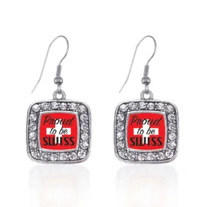 Silver Proud to be Swiss Square Charm Dangle Earrings