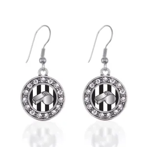 Silver Referee Circle Charm Dangle Earrings