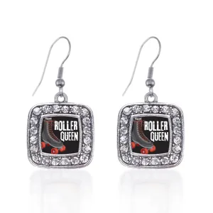 Silver Roller Queen Square Charm Dangle Earrings