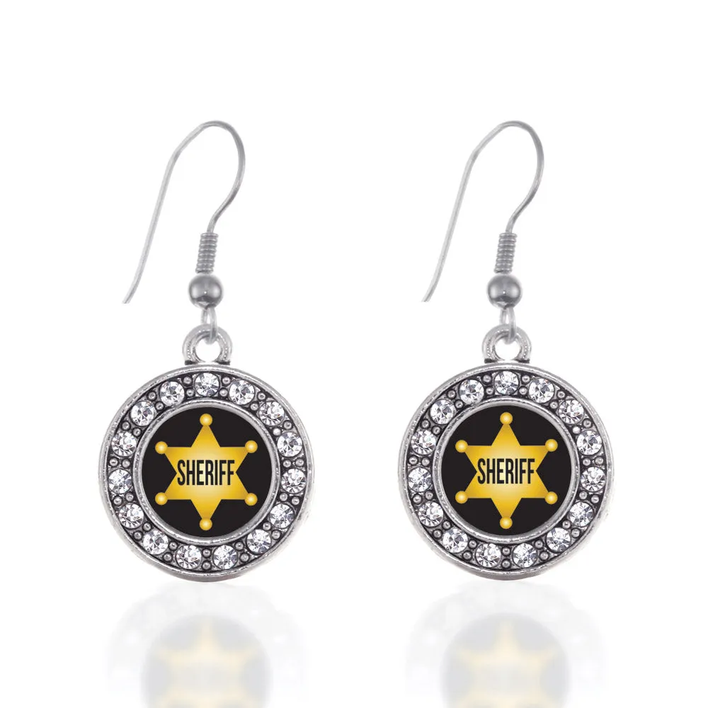 Silver Sheriff Circle Charm Dangle Earrings