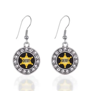 Silver Sheriff Circle Charm Dangle Earrings