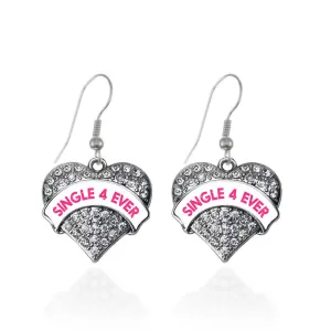 Silver Single 4 Ever White Candy Pave Heart Charm Dangle Earrings