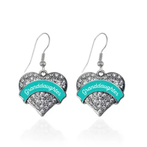 Silver Teal Granddaughter Pave Heart Charm Dangle Earrings