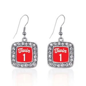 Silver Twin One Square Charm Dangle Earrings