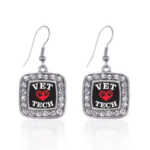 Silver Vet Tech Square Charm Dangle Earrings