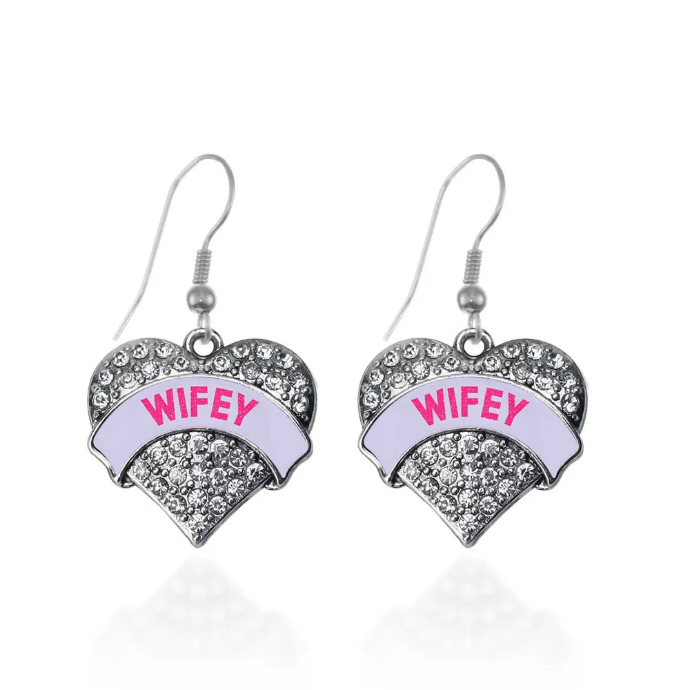 Silver Wifey Purple Candy Pave Heart Charm Dangle Earrings