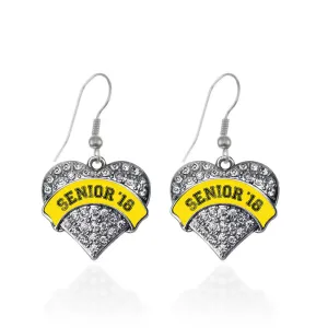 Silver Yellow Senior 2018 Pave Heart Charm Dangle Earrings