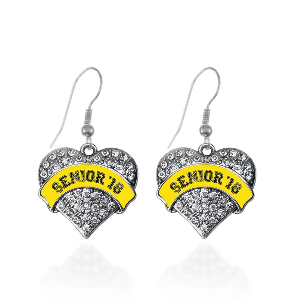 Silver Yellow Senior 2018 Pave Heart Charm Dangle Earrings