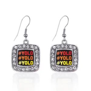 Silver You Only Live Once Square Charm Dangle Earrings