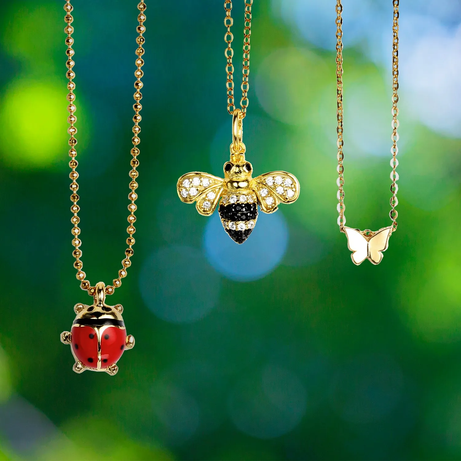 Small Red Enamel Ladybug Pendant Necklace SilverGold Tone 16" Bead Chain