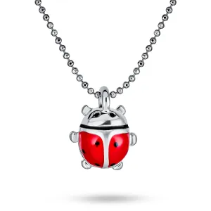 Small Red Enamel Ladybug Pendant Necklace SilverGold Tone 16" Bead Chain