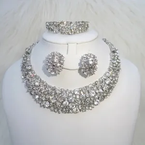 Sparkling Silver Costume Party Brid Necklace Earring Bracelet Ring Jewellery Set